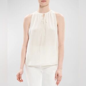 Theory Cutaway Tie-Neck Sleeveless Top in Off White Airy Viscose M NWT $175